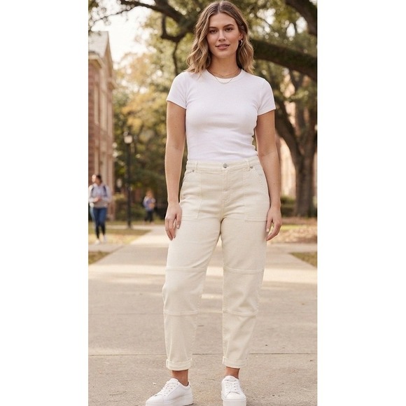 LOFT Denim - LOFT The Girlfriend Curvy Utility Jeans Womens Size 29/8 Cream Barrel Like EUC